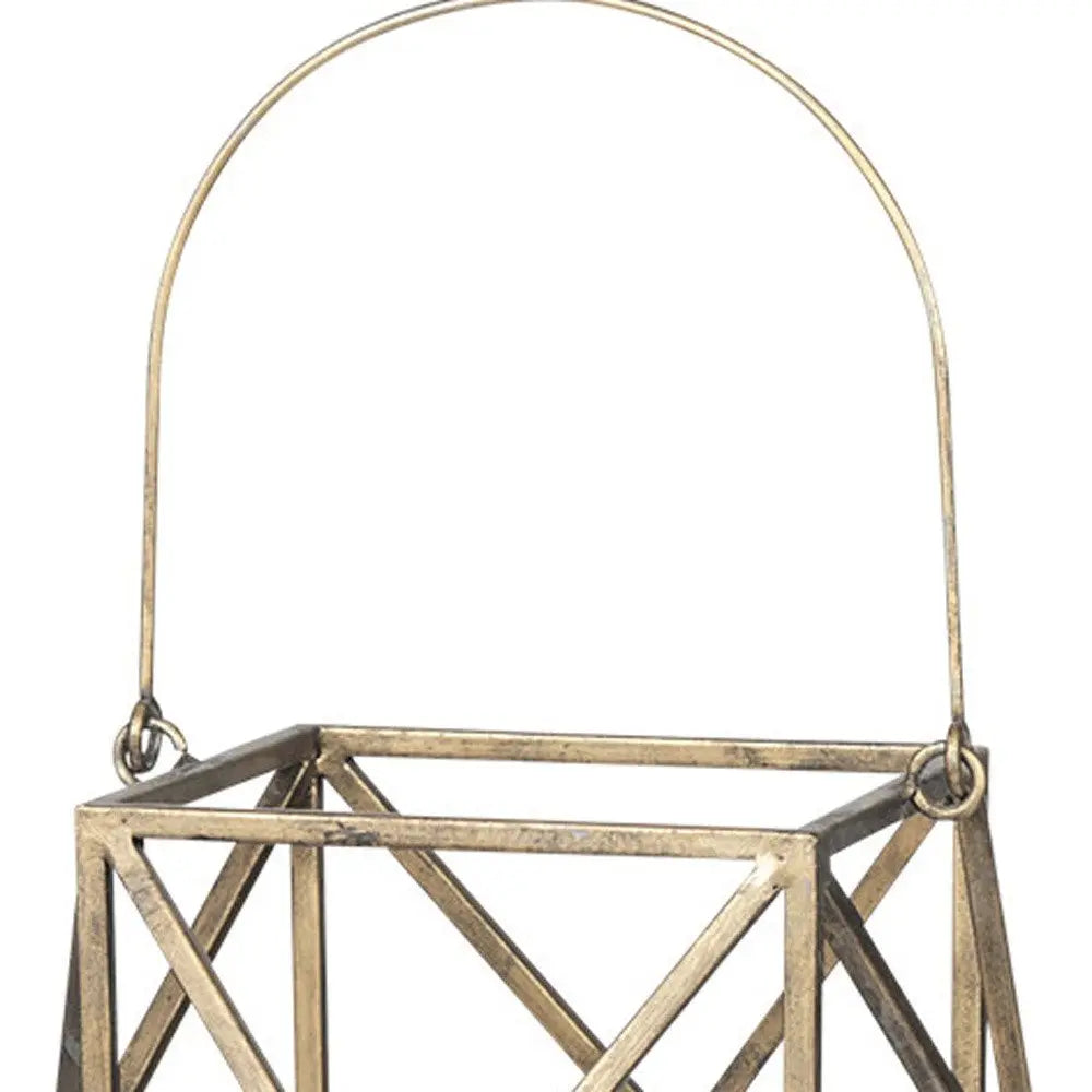 36" Gold Distressed Geometric Metal Tabletop Lantern Candle Holder HomeRoots