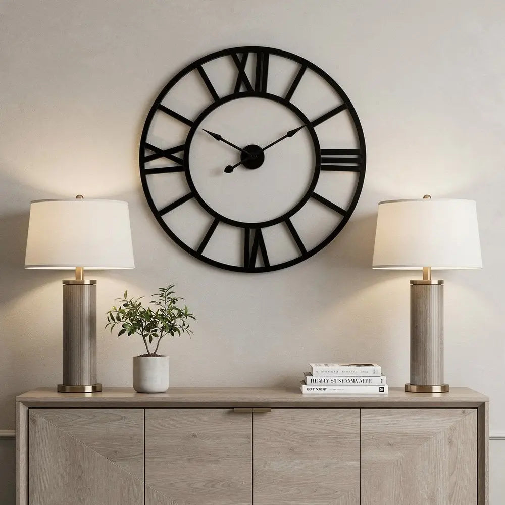 30" Black Iron Analog Round Wall Clock HomeRoots
