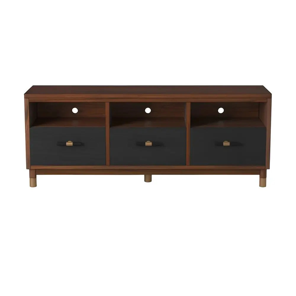 61" Brown and Black Solid Wood Open Shelving TV Stand - NOVA HOME FURNITURE