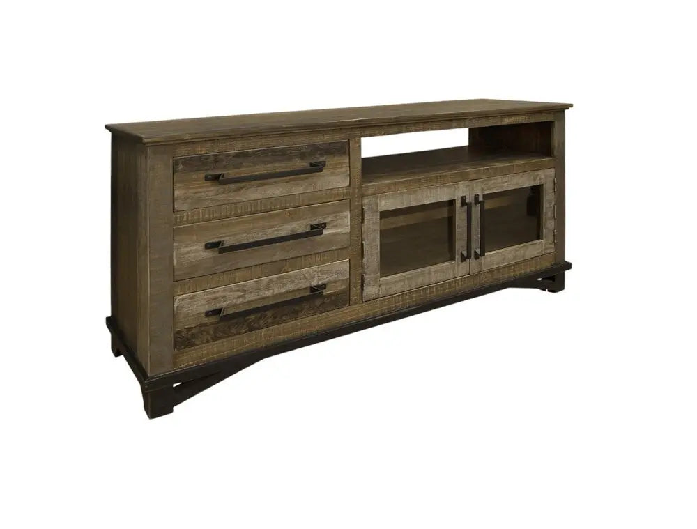 61" Brown Solid Wood Cabinet Enclosed Storage Distressed TV Stand - NOVA HOME FURNITURE