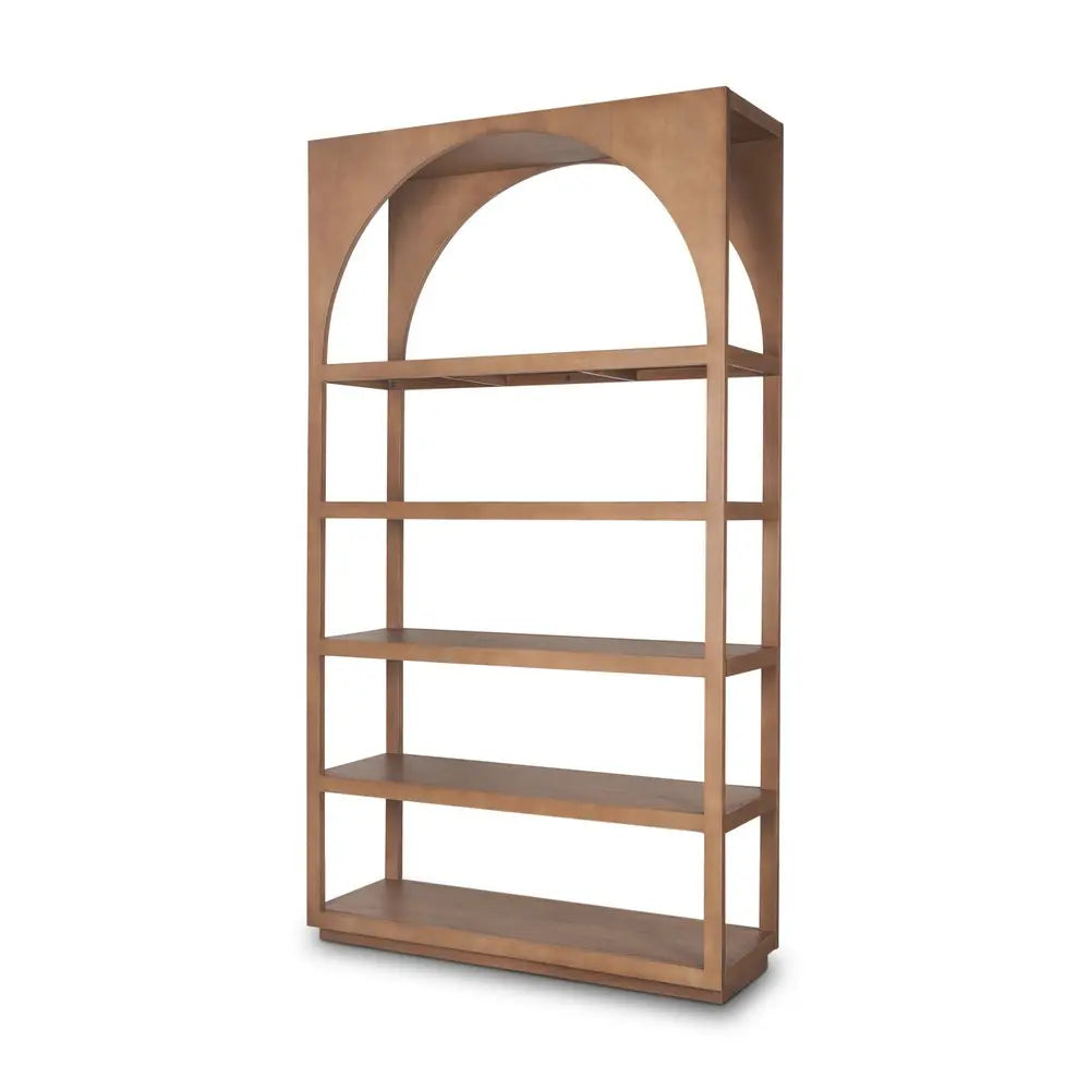47" Brown Arched Solid Wood Five Tier Bookcase