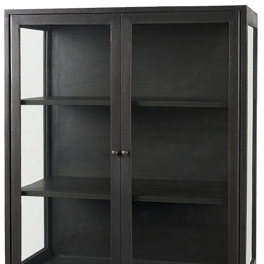 36" Black Solid Wood and Metal Display Cabinet With Two Doors HomeRoots