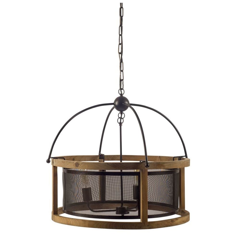 Black Caged Three Light Metal Dimmable Chandelier