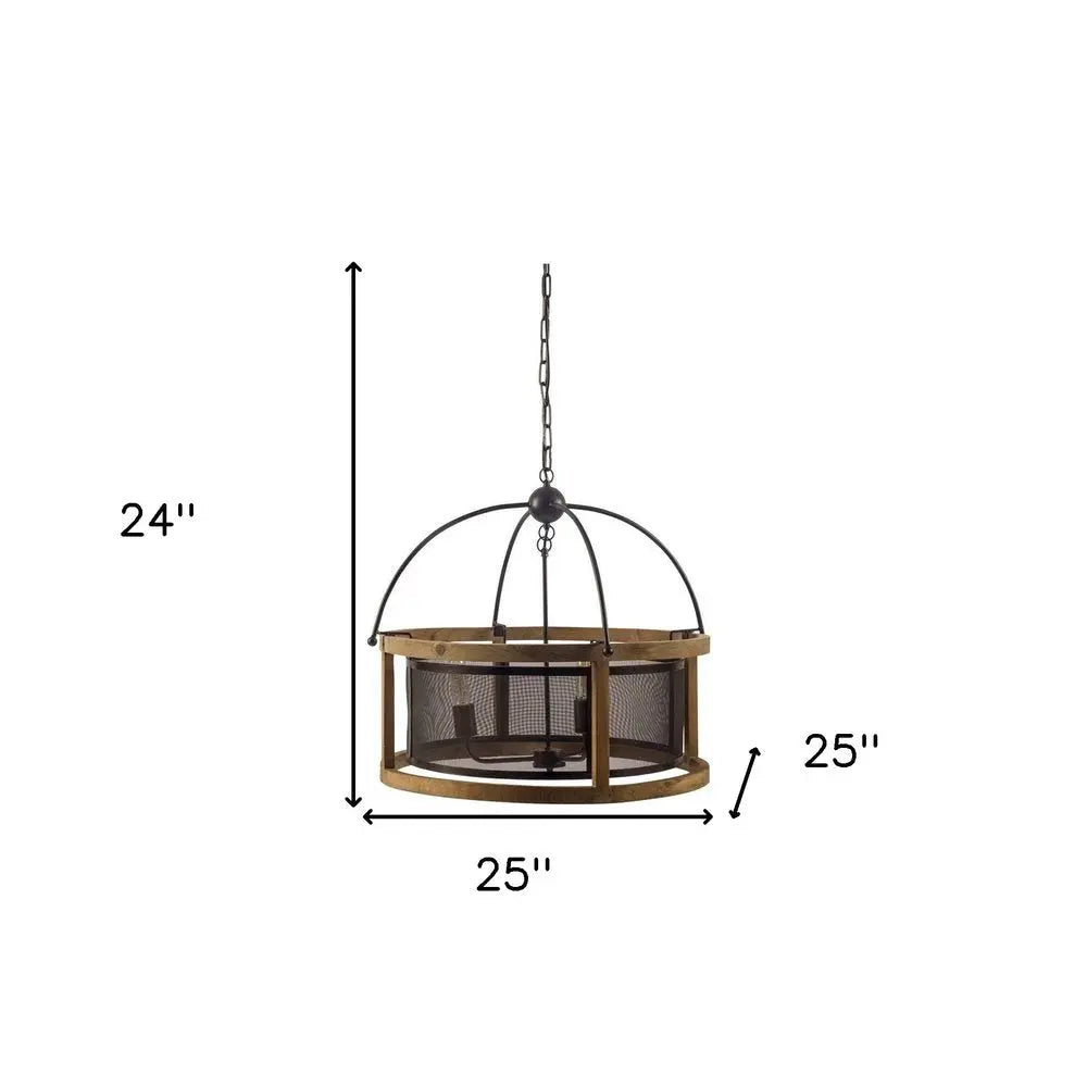 Black Caged Three Light Metal Dimmable Chandelier HomeRoots