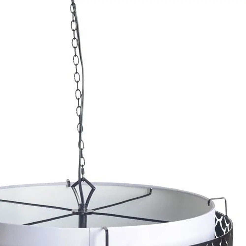 Charcoal Black And White Drum Metal Dimmable Chandelier With Black Shades HomeRoots