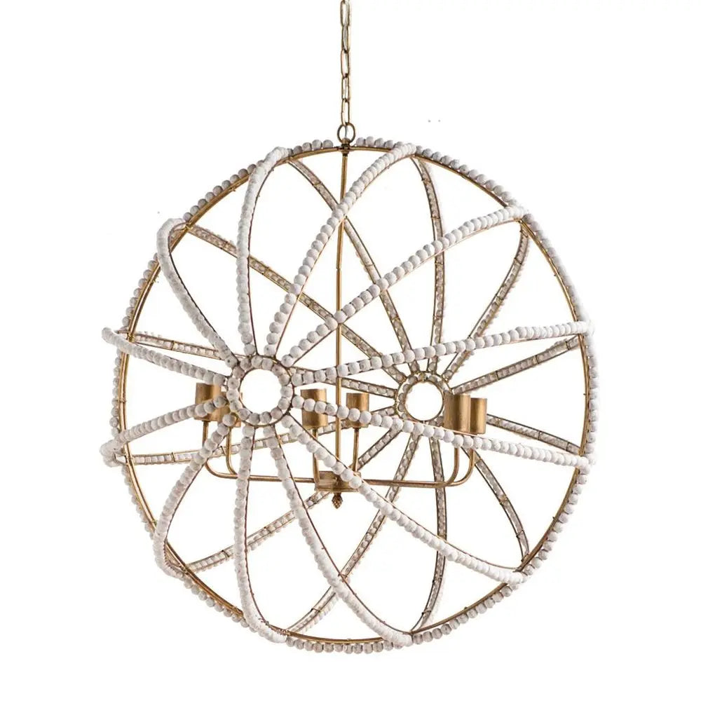 White And Gold Empire Six Light Metal and Beads Dimmable Chandelier HomeRoots