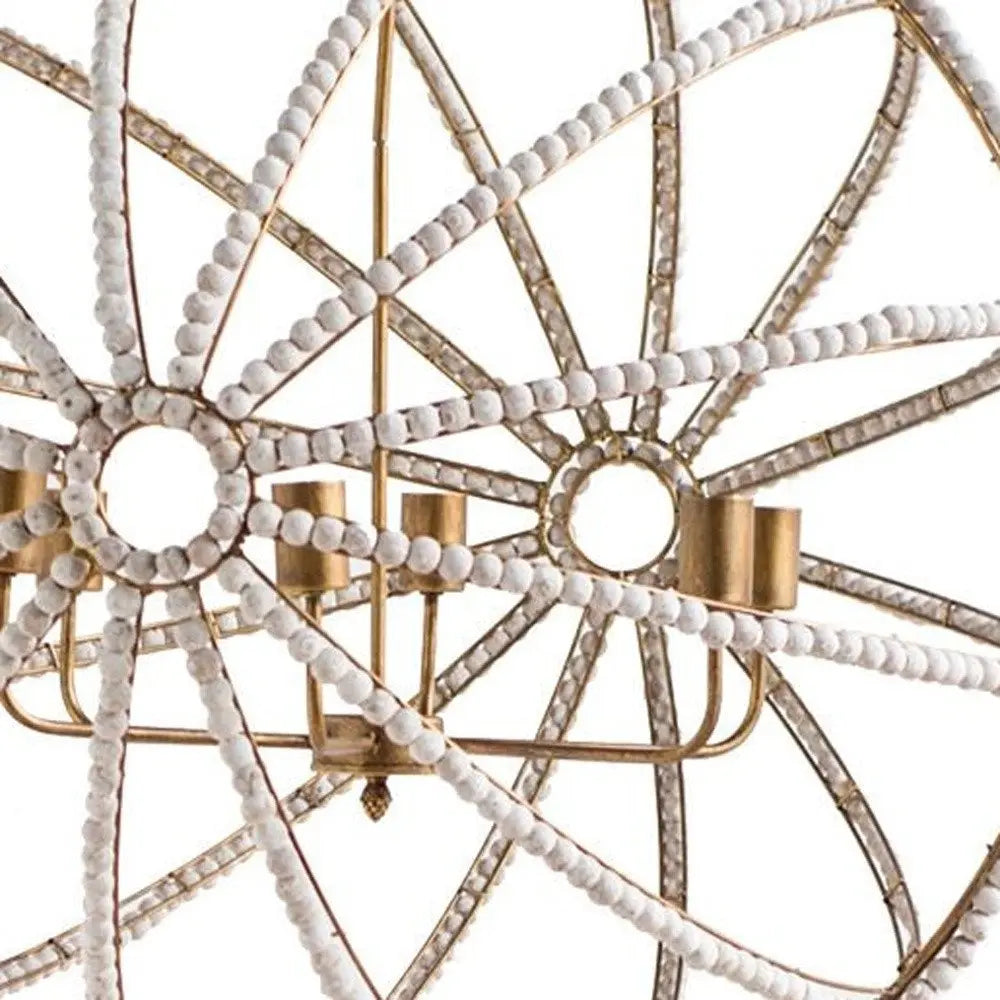 White And Gold Empire Six Light Metal and Beads Dimmable Chandelier HomeRoots