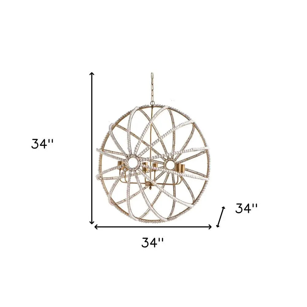 White And Gold Empire Six Light Metal and Beads Dimmable Chandelier HomeRoots