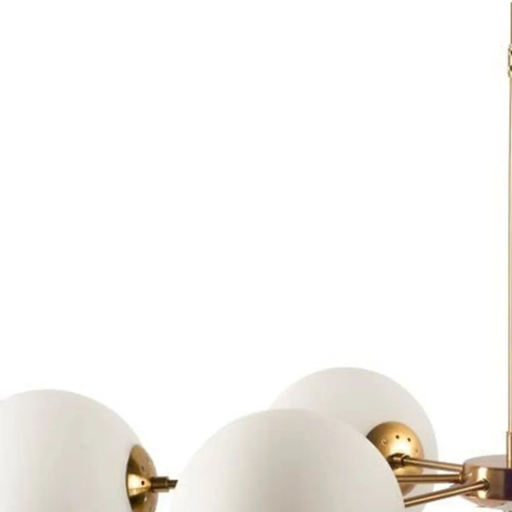Gold Sputnik Six Light Frosted Metal Dimmable Chandelier With White Shades HomeRoots