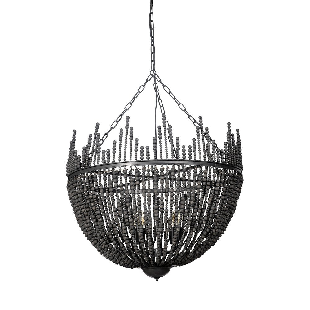 Black Unique Statement Four Light Metal and Beads Dimmable Chandelier