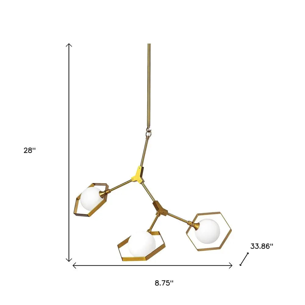 Brass Unique Statement Three Light Metal and Glass Dimmable Chandelier With White Shades HomeRoots