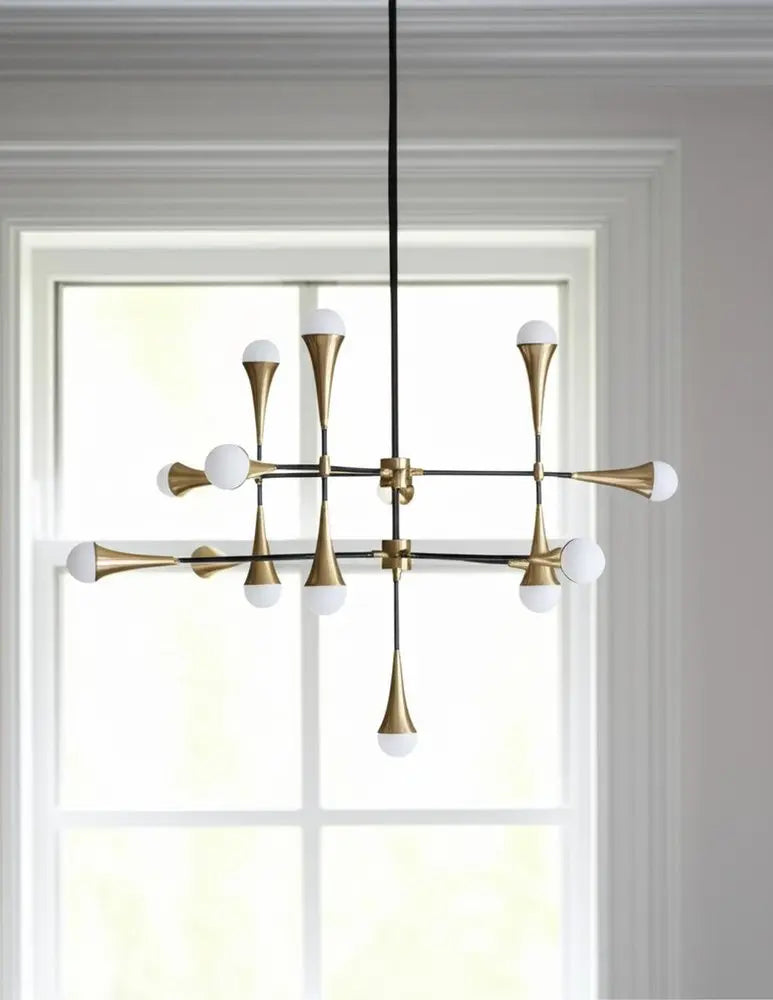 Gold And Black Sputnik Multi Light Metal and Glass Dimmable Chandelier HomeRoots