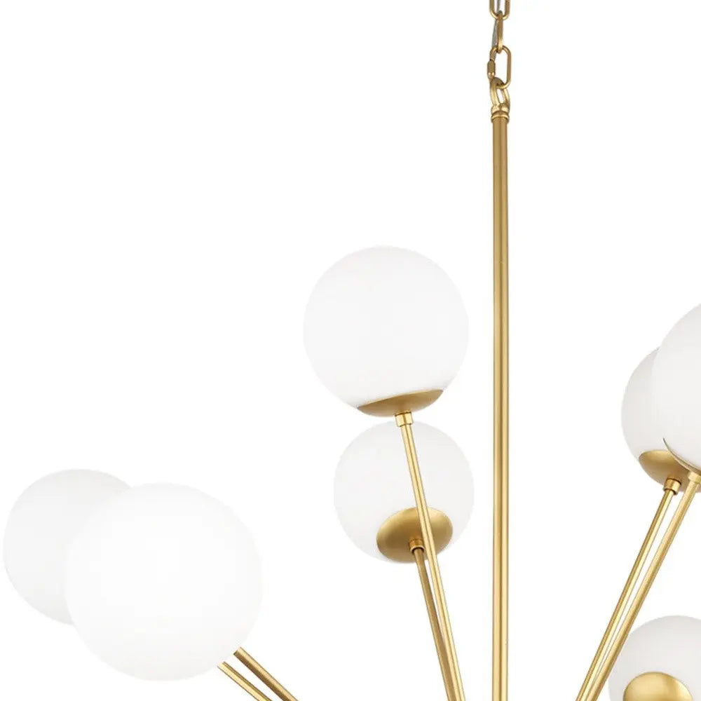Gold Sputnik Multi Light Frosted Metal and Glass Dimmable Chandelier With White Shades HomeRoots