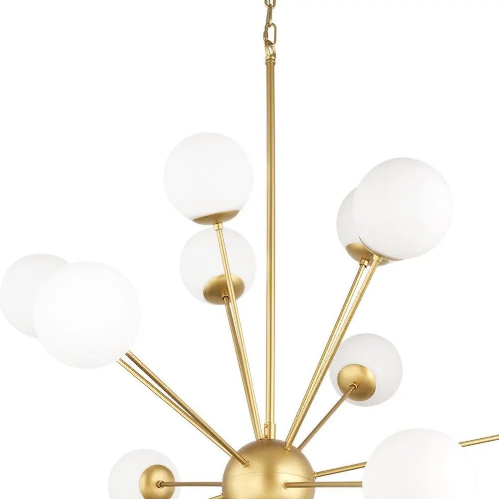 Gold Sputnik Multi Light Frosted Metal and Glass Dimmable Chandelier With White Shades HomeRoots