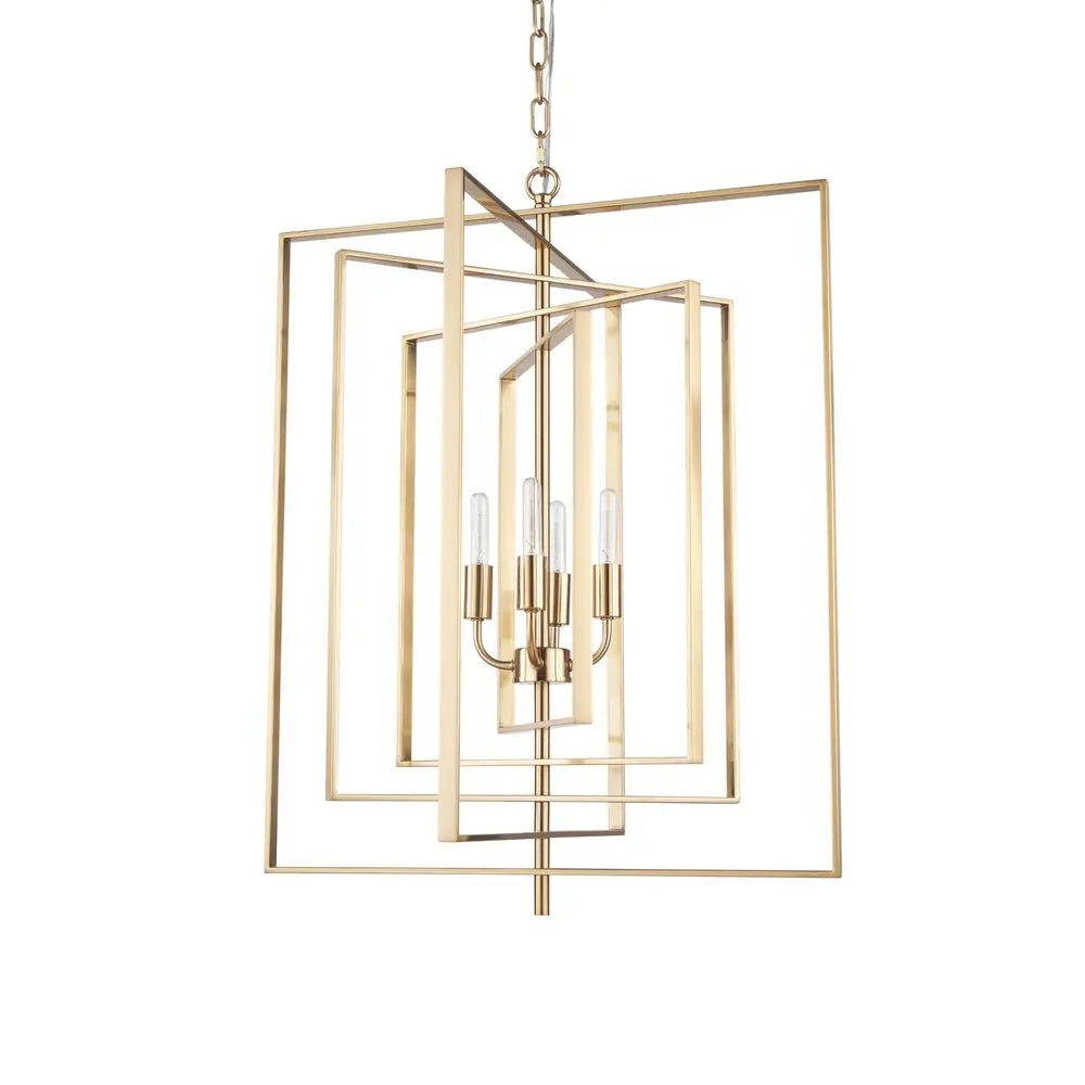 Antiqued Gold Geometric Four Light Metal Dimmable Chandelier HomeRoots
