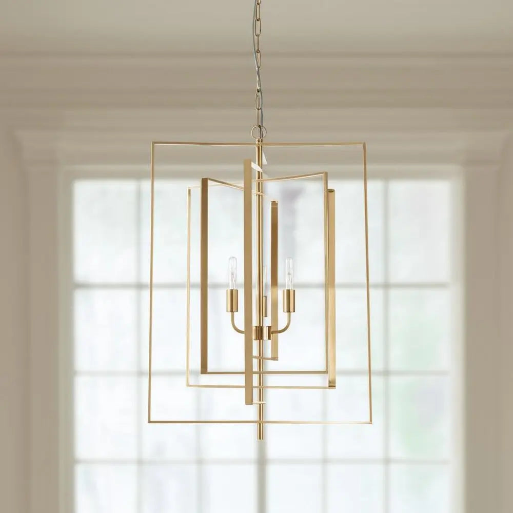 Antiqued Gold Geometric Four Light Metal Dimmable Chandelier HomeRoots
