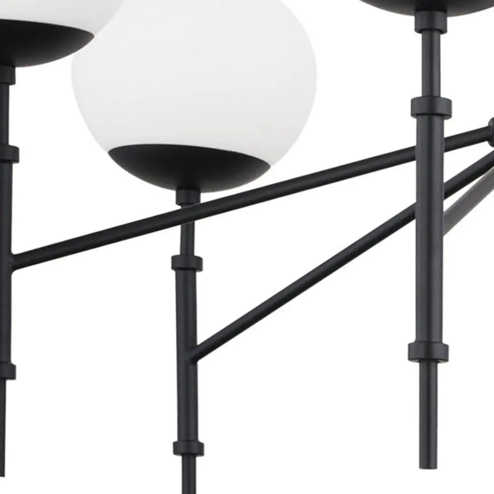 Black Sputnik Six Light Frosted Metal and Glass Dimmable Chandelier With White Shades HomeRoots