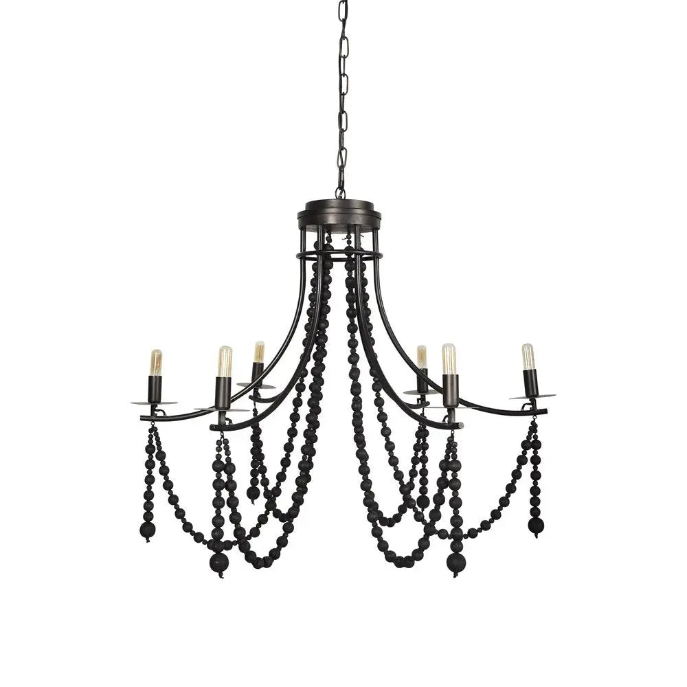 Black Candle Style Six Light Metal and Beads Dimmable Chandelier HomeRoots
