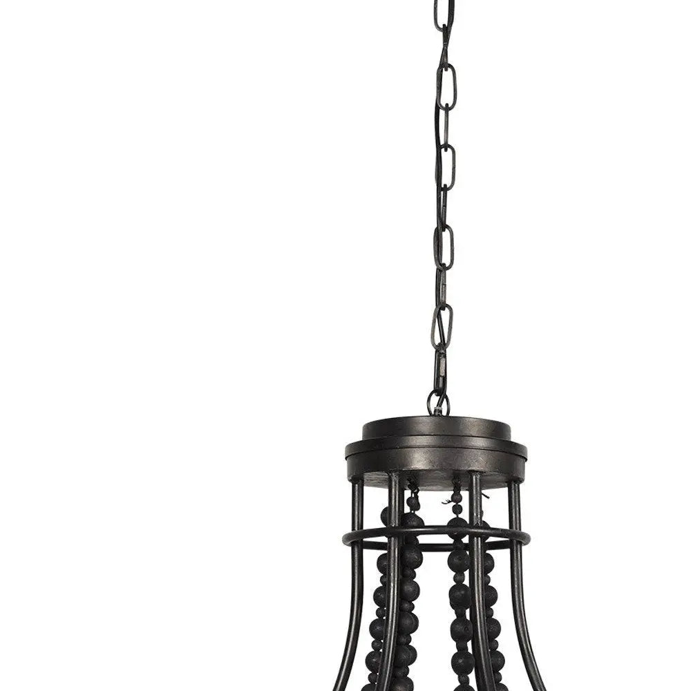Black Candle Style Six Light Metal and Beads Dimmable Chandelier HomeRoots