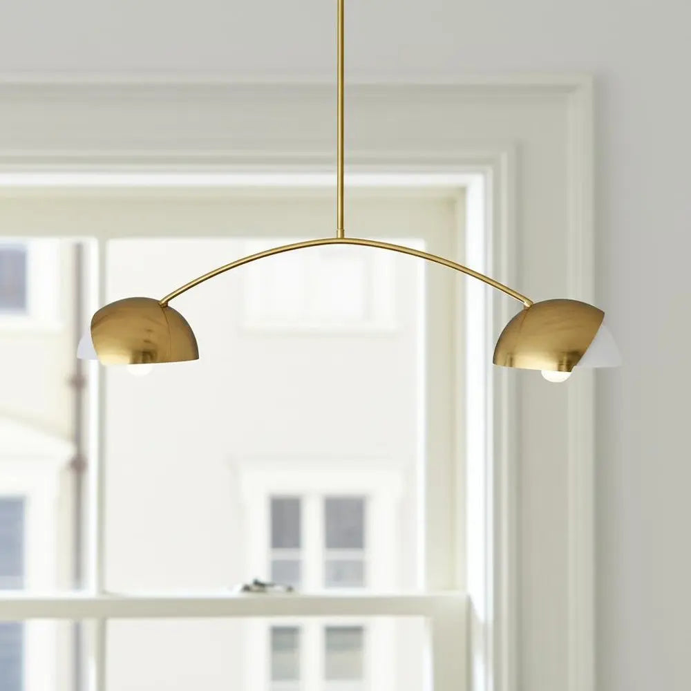 Brass Two Light Metal Dimmable Chandelier With White Shades HomeRoots