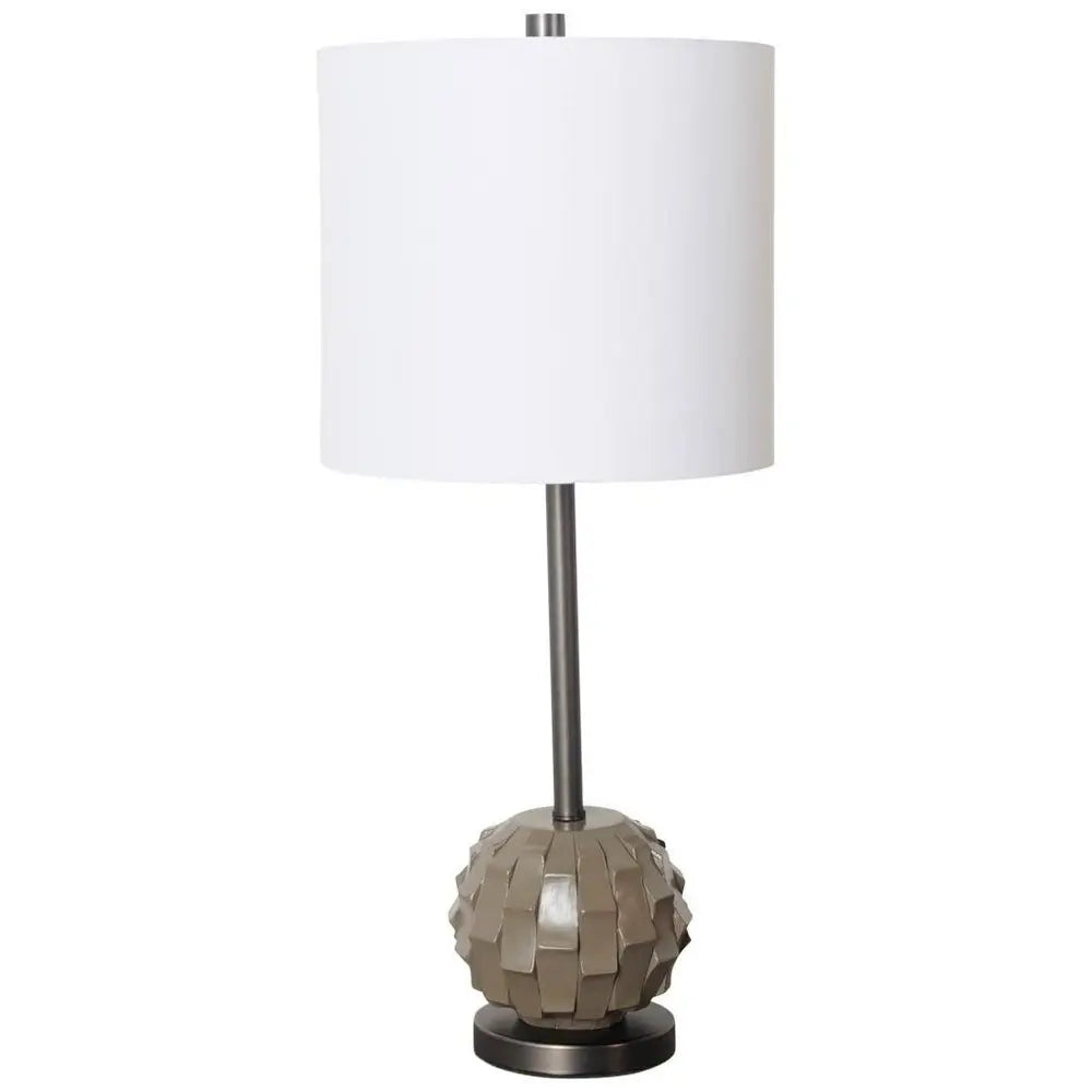 25" Gray Round Bedside Lamp With White Drum Shade HomeRoots