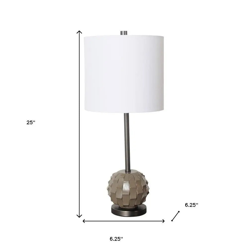 25" Gray Round Bedside Lamp With White Drum Shade HomeRoots
