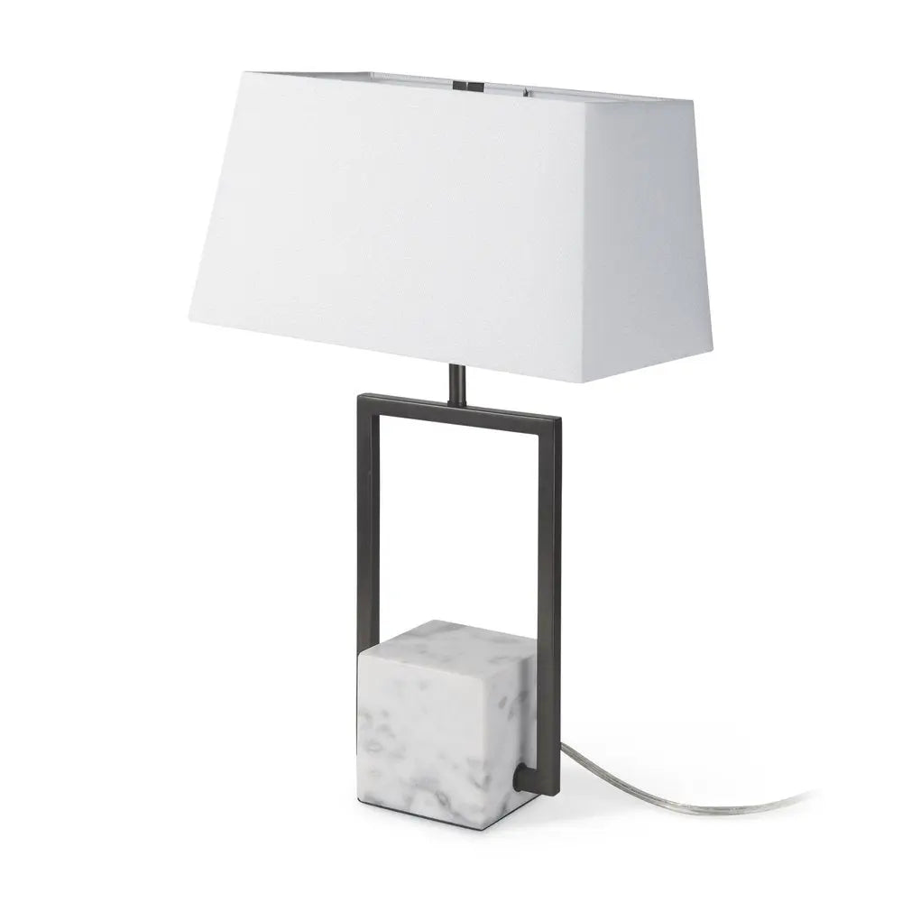 26" Gray Marble Square Bedside Lamp With White Shade HomeRoots