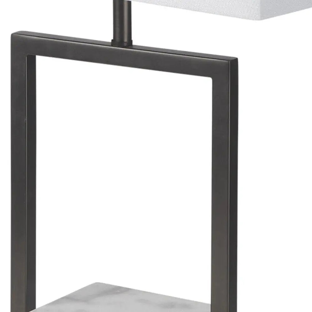 26" Gray Marble Square Bedside Lamp With White Shade HomeRoots