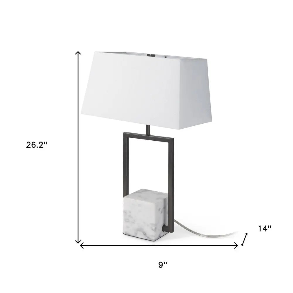 26" Gray Marble Square Bedside Lamp With White Shade HomeRoots