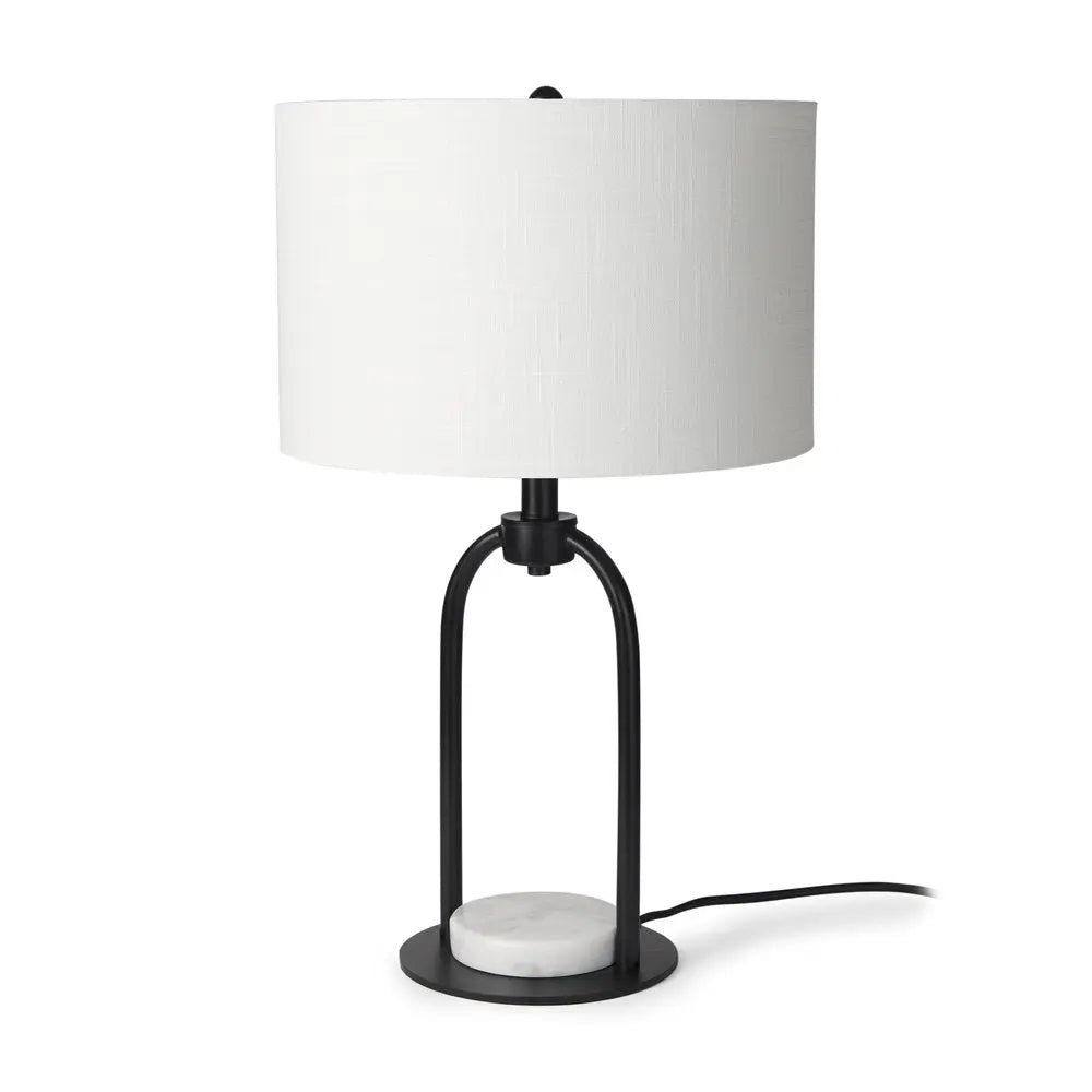 22" Black Metal Round Bedside Lamp With White Drum Shade HomeRoots