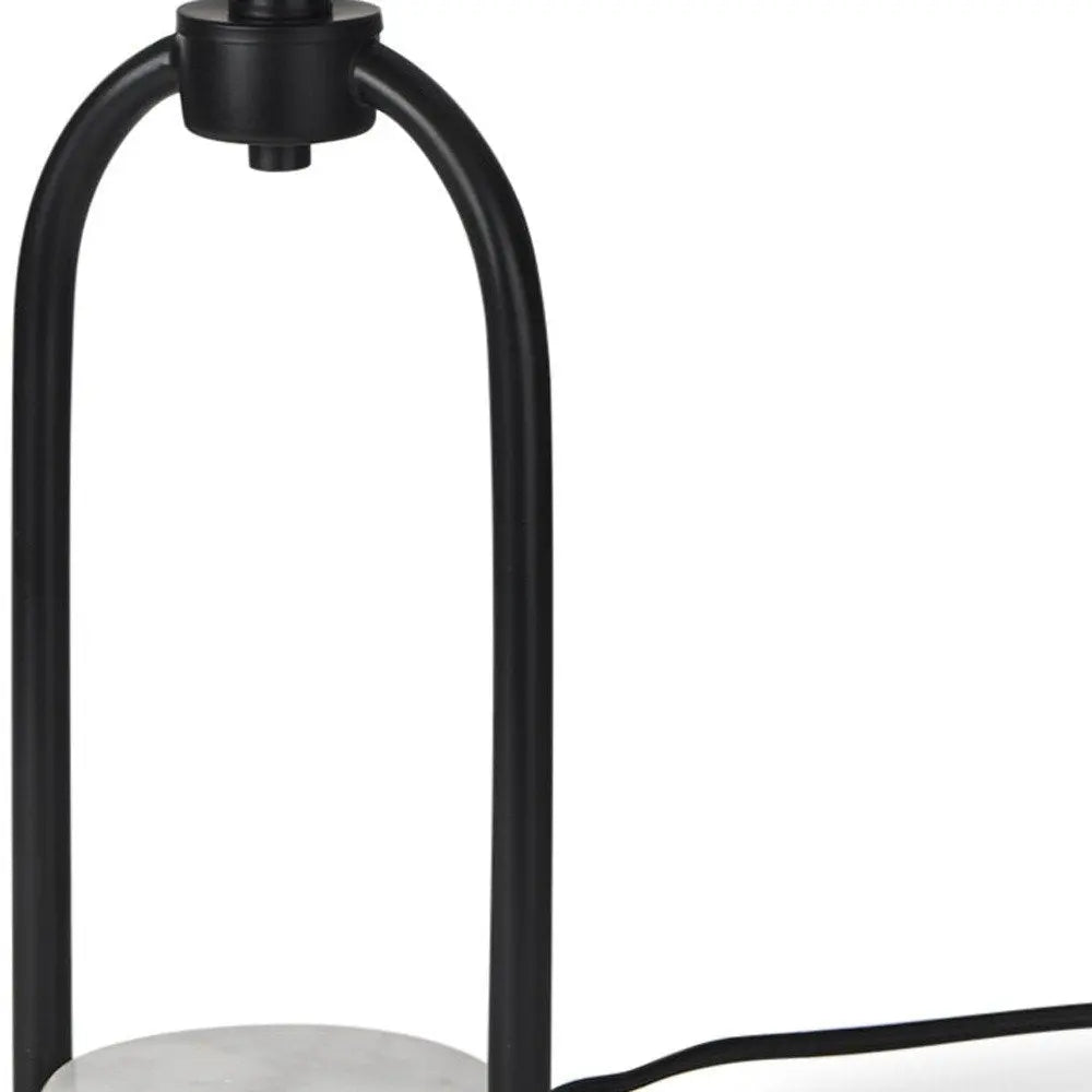 22" Black Metal Round Bedside Lamp With White Drum Shade HomeRoots