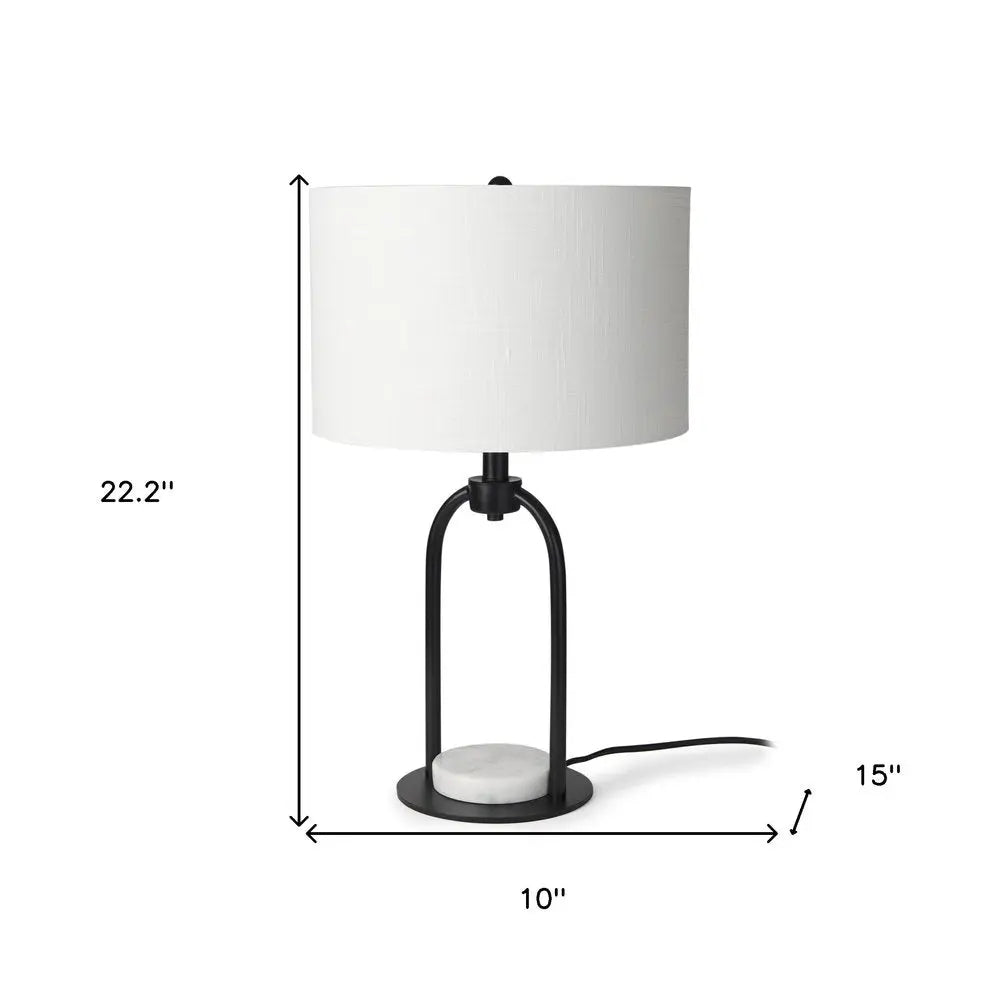 22" Black Metal Round Bedside Lamp With White Drum Shade HomeRoots