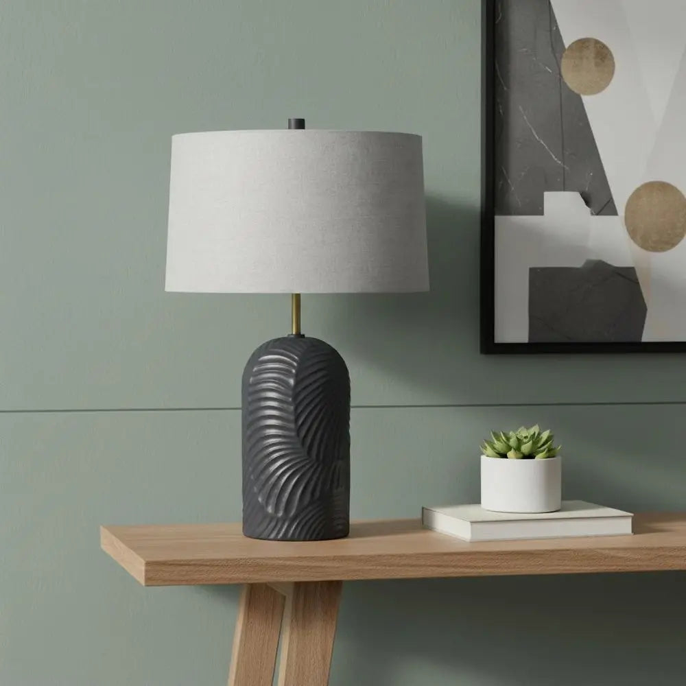 Lámpara de noche redonda azul de 29" con pantalla beige tipo tambor