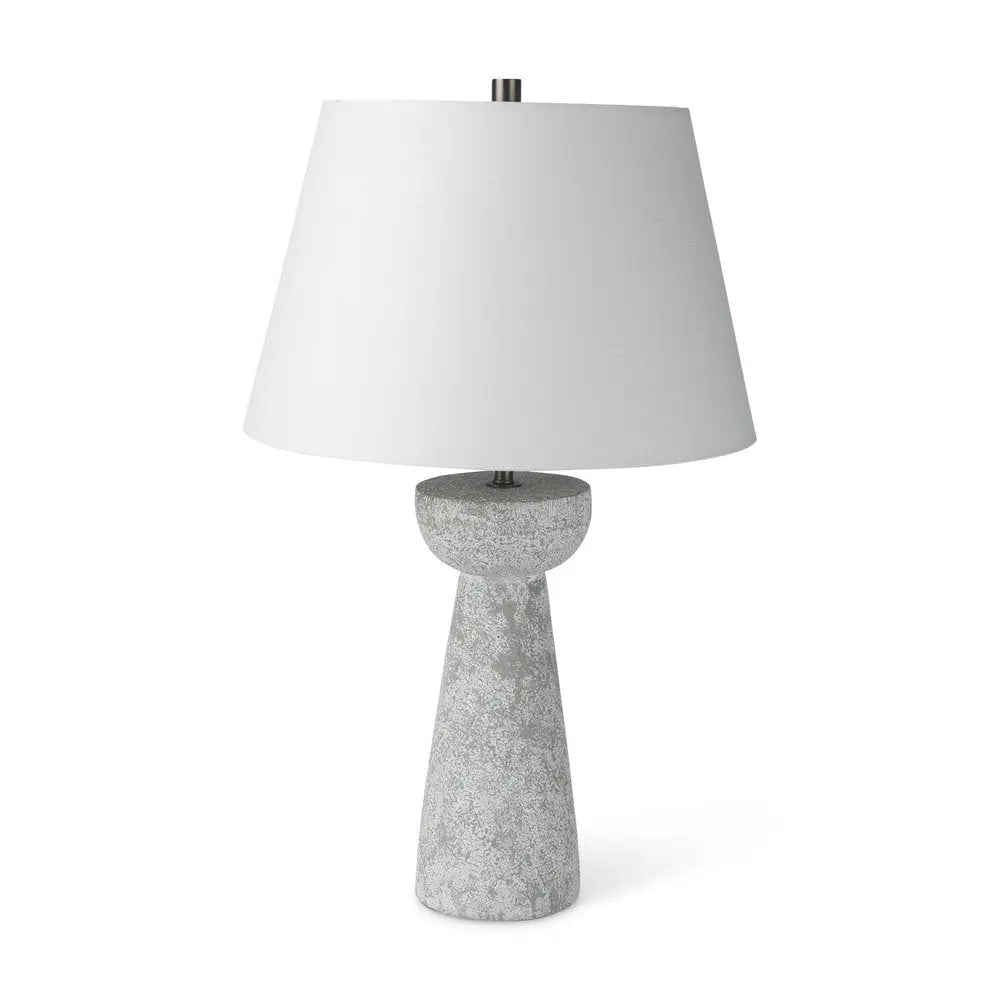 27" Gray Concrete Round Bedside Lamp With White Bell Shade HomeRoots