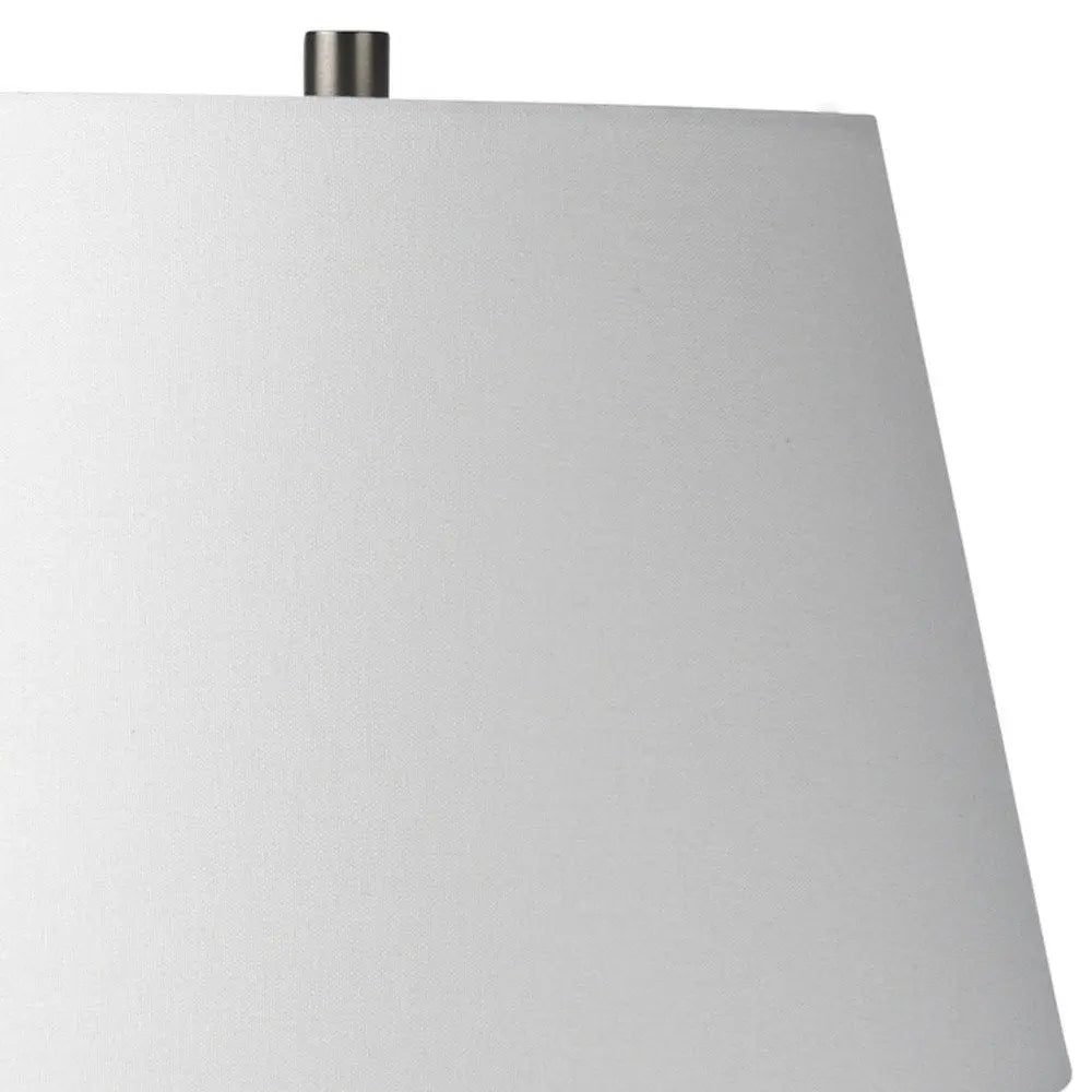 27" Gray Concrete Round Bedside Lamp With White Bell Shade HomeRoots