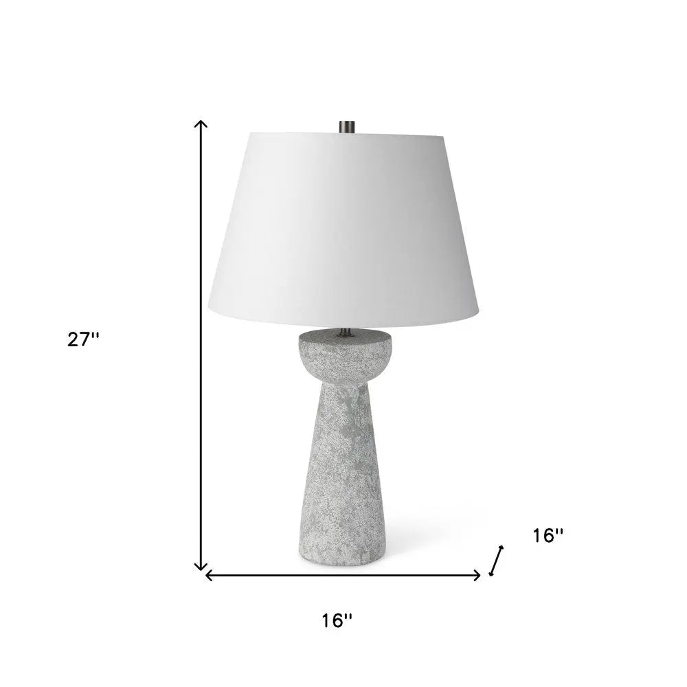 27" Gray Concrete Round Bedside Lamp With White Bell Shade HomeRoots