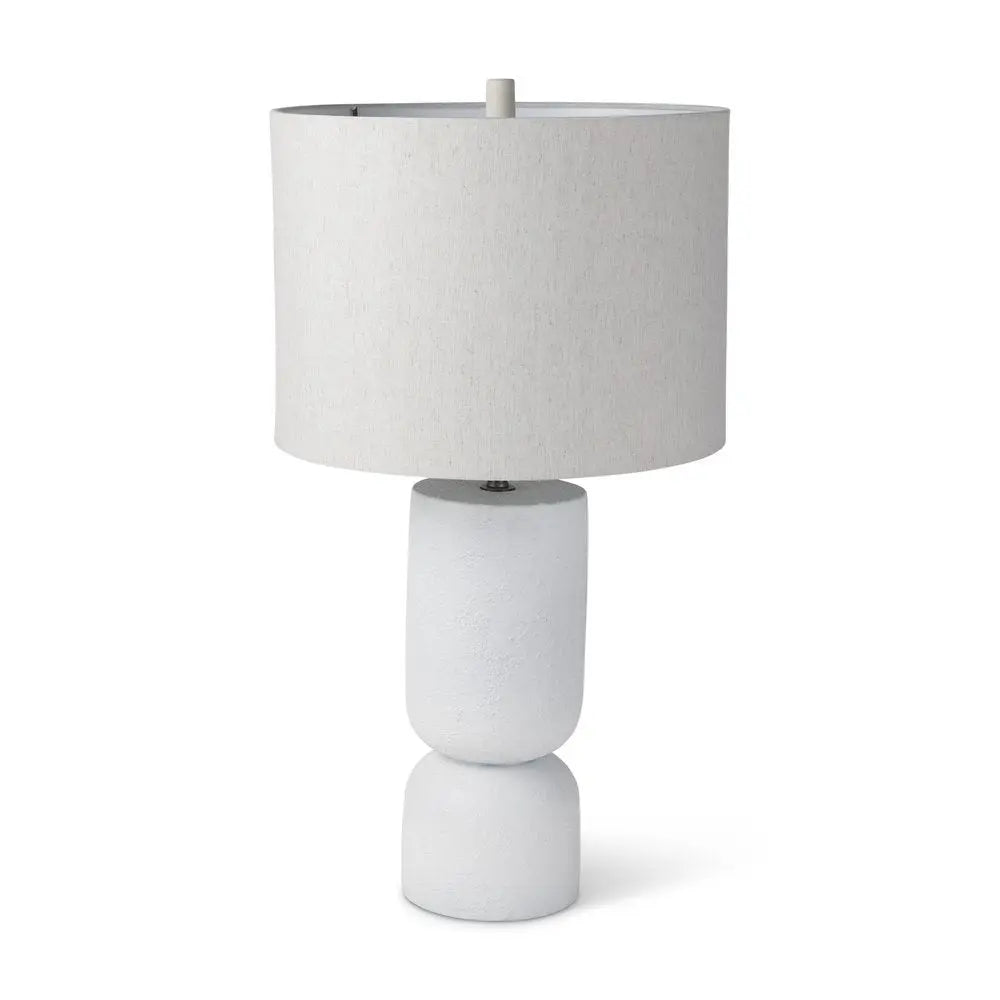 28" White Concrete Round Bedside Lamp With Beige Drum Shade HomeRoots