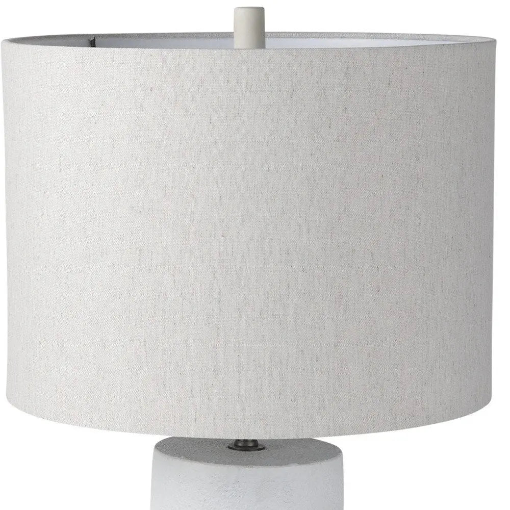 28" White Concrete Round Bedside Lamp With Beige Drum Shade HomeRoots
