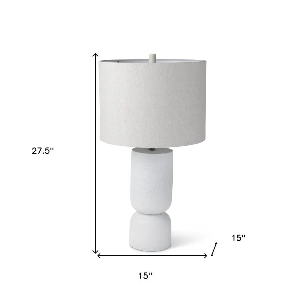 28" White Concrete Round Bedside Lamp With Beige Drum Shade HomeRoots