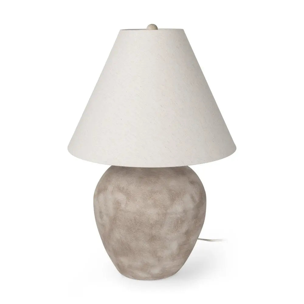 28" Beige Ceramic Round Bedside Lamp With Cream Drum Shade HomeRoots