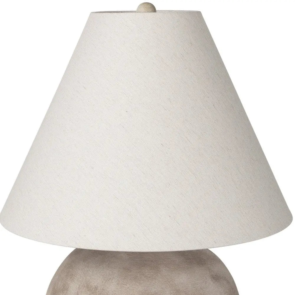 28" Beige Ceramic Round Bedside Lamp With Cream Drum Shade HomeRoots