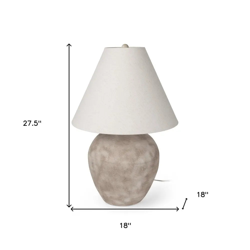 28" Beige Ceramic Round Bedside Lamp With Cream Drum Shade HomeRoots