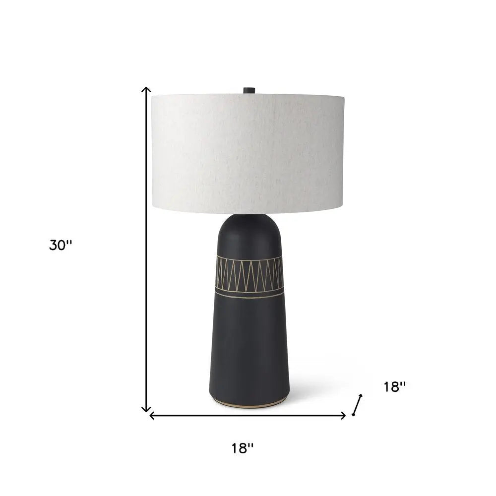 30" Black Ceramic Round Bedside Lamp With Cream Drum Shade HomeRoots