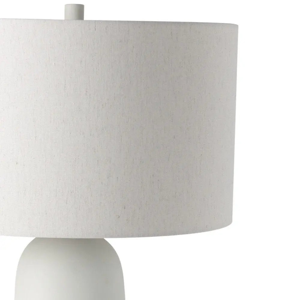 30" Cream Ceramic Round Bedside Lamp With Cream Drum Shade HomeRoots