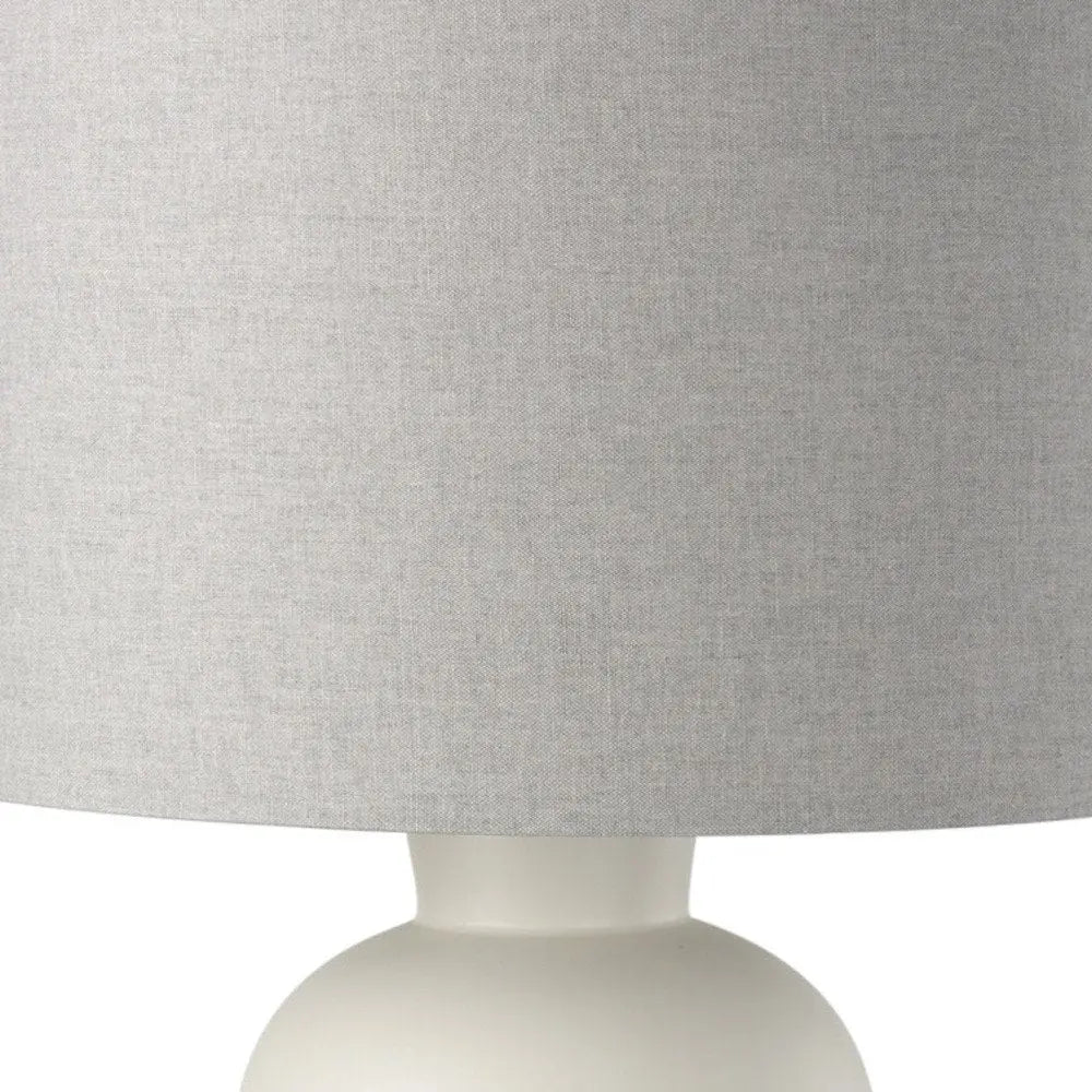 33" Cream Ceramic Round Bedside Lamp With Gray Drum Shade HomeRoots