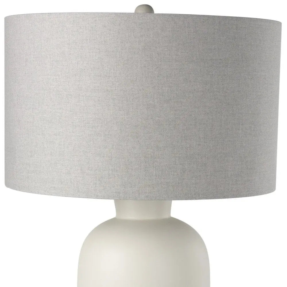 33" Cream Ceramic Round Bedside Lamp With Gray Drum Shade HomeRoots