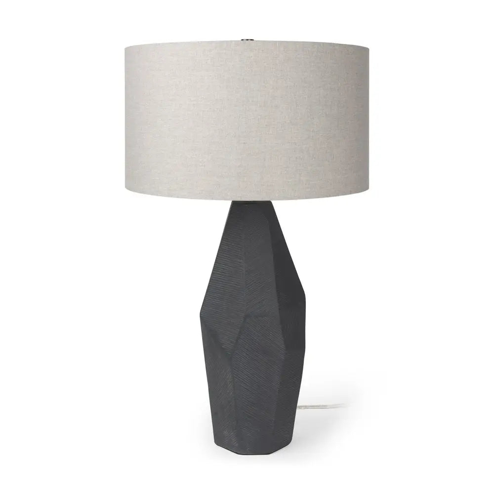 30" Black Ceramic Round Bedside Lamp With Beige Drum Shade HomeRoots