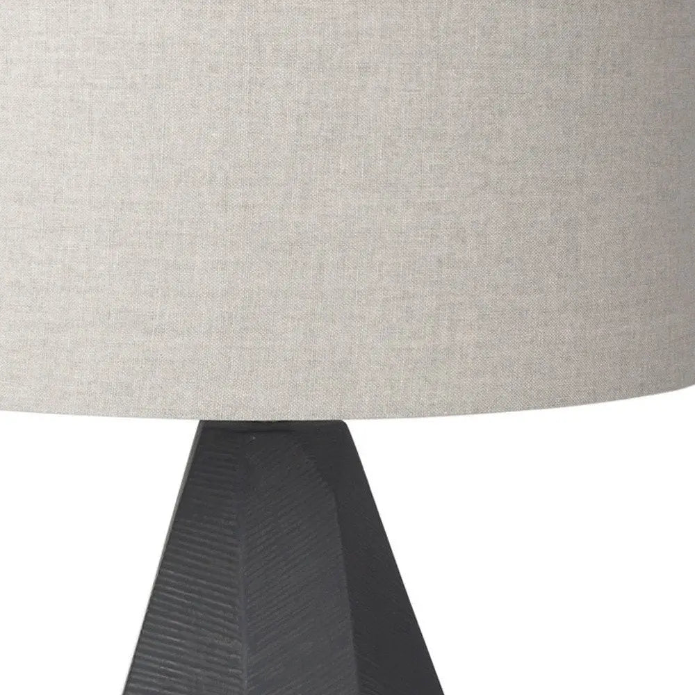 30" Black Ceramic Round Bedside Lamp With Beige Drum Shade HomeRoots
