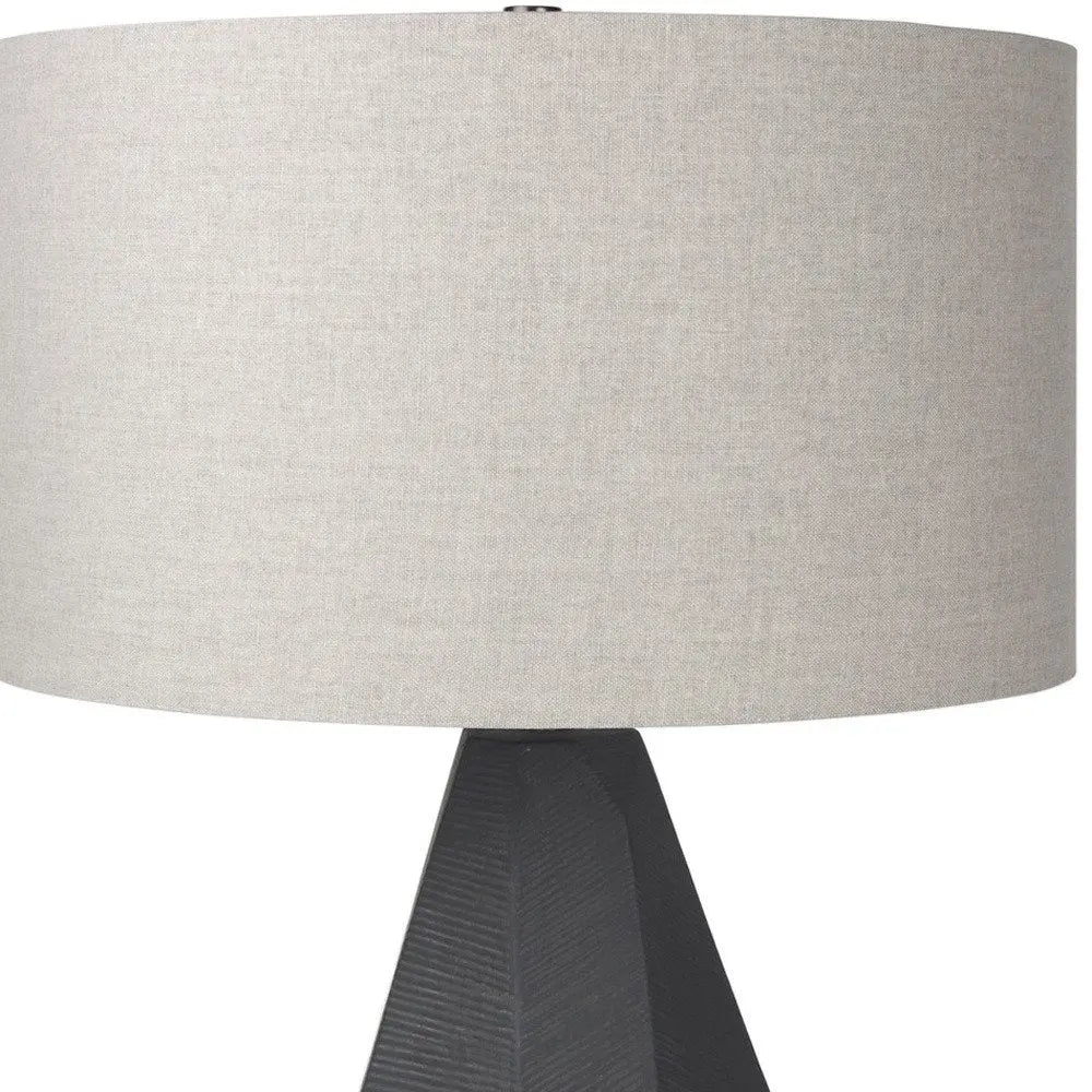 30" Black Ceramic Round Bedside Lamp With Beige Drum Shade HomeRoots