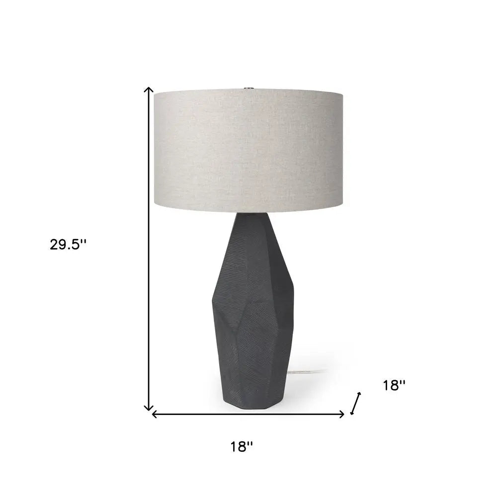 30" Black Ceramic Round Bedside Lamp With Beige Drum Shade HomeRoots